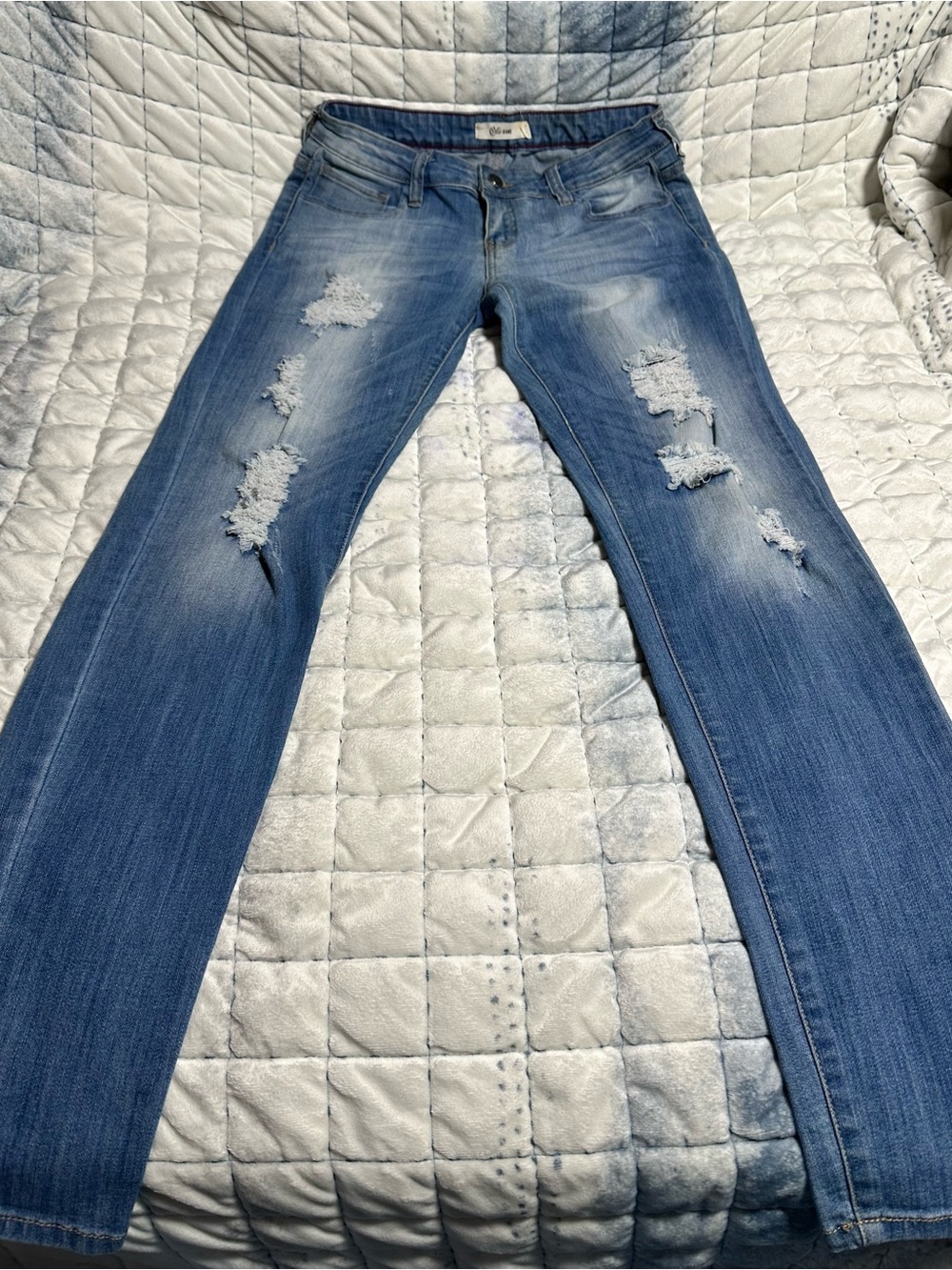 Cello Blue Ripped Straight Leg Jeans